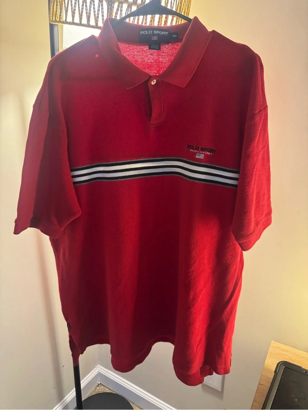 Ralph Lauren Red Polo with Black and White Chest Stripes